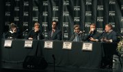 2013 SBIFF Writers Panel (L to R) moderator Anne Thompson, writers Stephen Chbosky, Roman Coppola, John Gatins, Rian Johnson and David Magee, at the Lobero Theatre (Jan. 26, 2013)