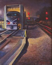 <b>END OF THE LINE:</b> Thomas Van Stein's "Amtrak Bath" was painted at the Goleta station where the Surfliners get washed before heading back south.