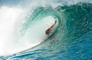 <b>JUST ADD WATER:</b> Nothing more than your own body and a little wave action is needed to plug into the soul-cleansing bliss that is bodysurfing — though a pair of swim fins sure can dial up the stoke meter. At top, Keith Malloy, the man behind both a bodysurfing film and coffee-table book, tickles the aquatic jet stream while, above, the undisputed patriarch of bodysurfing, Mark Cunningham, rips off a fun ride on the “set” of Malloy’s film.