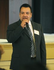 Saul Serrano, South Coast Task Force on Youth Gangs coordinator, speaks at Monday's conference