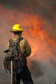 Gap Fire--backfiring on the Doty Ranch to head off fire heading downhill into the Goleta community.
