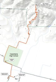 Map of Phase 1 of the project showing the route from the trailhead to the end point at a locked gate.