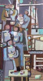 <b>ABSTRACT PARTY:</b> In "Celebration —Night of Return," Richard Haines applies Cubist technique to a subject more usually treated in another one of his modes, the mural.