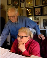 <b>POWER COUPLE:</b> Alan Bergman (left) and his wife, Marilyn Bergman, work at the piano. Alan will perform an evening of music at the Lobero on May 17.