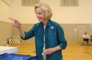 Congresswoman Lois Capps drops off her ballot at the First Methodist Church polling station. (June 3, 2014)