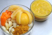 Pictured: fermented garlic, onions, lemons, habanero peppers and blend of curry spices make up the "Bombay Curry".