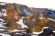 The head scarp of the landslide in Iceland's Askja volcano featured stranded blocks on the slide face. Some of these collapsed the day after the large slide.
