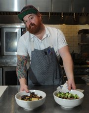 <b>PACKING YOUR BOWLS:</b> Chef Weston Richards serves two types of ramen at Les Marchands every weekend: the hearty, meat-laced version, with pork belly and brussels sprouts, and an equally rich veggie option, with butternut squash and coconut milk broth.