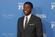 2015 SBIFF Virtuoso Award recipient Chadwick Boseman (Get on Up) on the red carpet at the Arlington Theatre (Feb. 1, 2015)