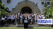 State Assemblyman Katcho Achadjian announces at the Santa Barbara County Courthouse that he will run for Lois Capps' 24th Congressional District seat in 2016 (April 17, 2015).