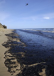 An estimated 21,000 gallon oil spill just North of Refugio State Beach coating 4 miles of the shoreline and a sheen 50-100 yards wide (May 19, 2015)..