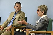 Das Williams and Hanna-Beth Jackson at a meeting on community services for Isla Vista. (July 22, 2015)