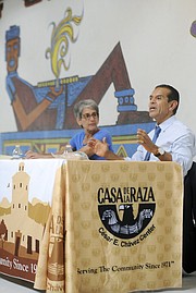 State Senator Hannah-Beth Jackson and former Los Angeles Mayor Antonio Villaraigosa at Casa De La Raza.