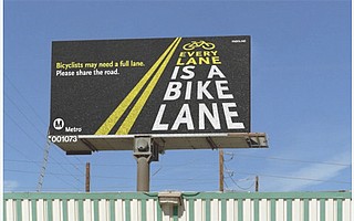 LA Metro reminds drivers that California law lets bicycle riders take a full lane when safety requires it.