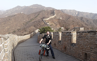 Patrick Martin Schroeder at China's Great Wall on his quest to visit every country in the United Nations.