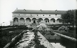 Mission Santa Barbara lavadero and fountain, c. 1885.