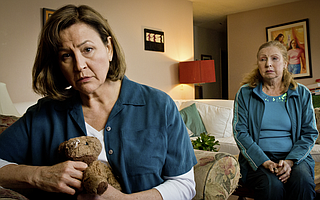 Leslie Gangl Howe, pictured with cast mate Elaine Arnett (right), portrays grieving mother Becca with intelligent humor and genuine warmth without losing the integrity of the character.