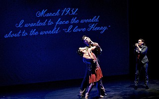 Dancers representing Anaïs Nin and Henry Miller perform as “Eternal Anaïs” sings on the right.