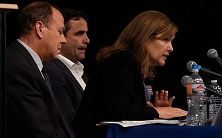 District 4 candidate Kristen Sneddon flanked by her opponents Jim Scafide (left) and Jay Higgins