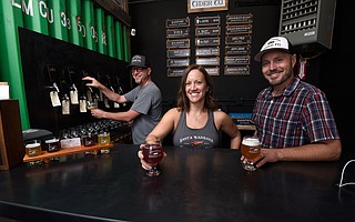 The Santa Barbara Cider trio of (from left) Ben Schroeder, Twilight Robin, and Niklas Shaefer is now serving a dozen hard ciders every weekend in Old Town Goleta.