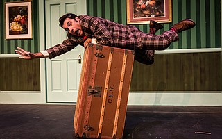 Michael Bernard (pictured) plays food-motivated, out-of-work musician Francis in SBCC’s comedy of errors.