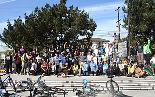 Mural Ride riders gathered at Ortega Park in 2016.