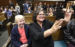 Cathy Murillo at City Hall in Santa Barbara waiting for results to come in. (Nov. 7, 2017)
