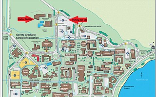 A map detailing the location of the UCSB evacuation shelter