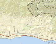 The Thomas Fire's perimeter as of Wednesday morning, as it creeps to the south and west, into the foothills of Montecito.