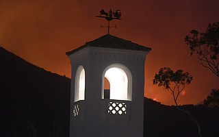 The Thomas Fire burns in the foothills of Montecito pre-dawn Saturday. (Dec. 16, 2017)