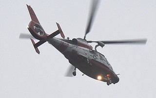 One of the four U.S. Coast Guard airships being used in airlift rescues of those trapped in the Montecito mudslides (Jan. 9, 2018)
