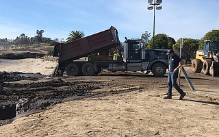 About 150 truckloads of Montecito muck has been dropped into the surf at Goleta Beach.