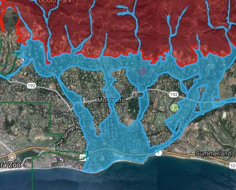 Montecito Debris Flow Devastation Concentrated Along Creeks   Croppedredmap 