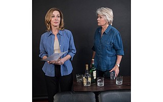 Sharon Lawrence and Meredith Baxter rehearse a scene