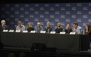 2018 SBIFF Producers panel (seated L to R) Moderator Glenn Whipp, Graham Broadbent (Three Billboards Outside Ebbing, Missouri), Lisa Bruce (Darkest Hour), J. Miles Dale (The Shape of Water), Daniel Lupi (Phantom Thread), Sean McKittrick (Get Out), Evelyn OÕNeill (Lady Bird), Peter Spears (Call Me By Your Name), and Emma Thomas (Dunkirk)