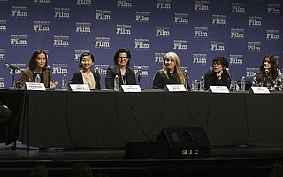 SBIFF 2018 Women's Panel participants, from left: moderator Madelyn Hammond; Lucy Sibbick, Oscar-nominated hair and makeup artist for ‘Darkest Hour’; Ru Kuwahata, director of Oscar-nominated animated short ‘Negative Space’; Tatiana S. Riegel, Oscar-nominated film editor of ‘I, Tonya’; Darla K. Anderson, producer of Oscar-nominated animated feature ‘Coco’; April Napier, costume designer for Best Picture nominee and Golden Globe winner ‘Lady Bird’; and Elaine McMillion Sheldon, director of Oscar-nominated documentary short ‘Heroin(e)’ (Feb. 4, 2018)