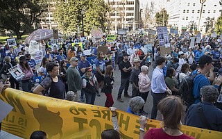 A rally in Sacramento brought offshore-oil-lease foes together on February 8, 2018.