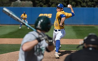 UCSB sophomore Shea Barry bears down on the mound against Sacramento State.