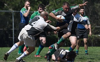 Playing without helmets or pads, ruggers put their arms into tackling, as demonstrated in the Santa Barbara Grunion match last Saturday.