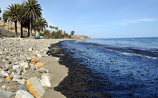 Spilled oil laps onto Refugio Beach.