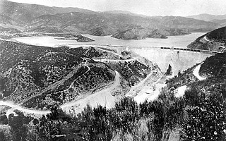 The St. Francis Dam prior to the devastating 1928 collapse that unleashed 12 billion gallons of water, killing more than 400 and wiping out some 1,400 buildings.
