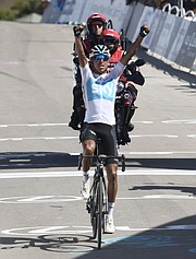 Egan Bernal (COL), Team Sky (GBR) takes the 2018 Amgen finish on Gibraltar Road in Santa Barbara