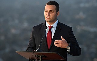 Justin Fareed at KEYT's congressional candidate debate in May 2018