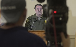 At a press conference at Earl Warren Showgrounds, Santa Barbara County Sheriff Bill Brown speaks about the mudslide that devastated Montecito early that morning (Jan. 9, 2018).