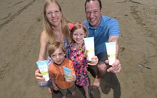 Two Peas Organics founders Amy and Jeff TK with daughter Addison and son Merrick at Arroyo Burro Beach