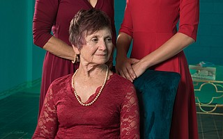 Lynn Robinson, Leah Salinas (standing, from left), and E. Bonnie Lewis (seated) in <em>Three Tall Women</em>