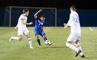 Rodney Michael unleashes a left-footed shot.