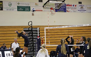 Portia Sherman goes up for the spike in the third set against Cabrillo.
