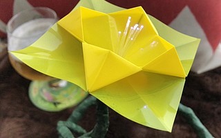 This origami flower's LED-lit center will illuminate in tune with the viewer’s heartbeat during <em>Biergnette</em> at SBCAST on November 1.