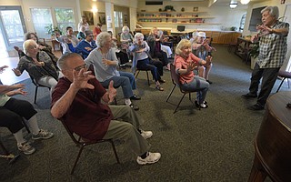 Luis Sanchez teaches tai chi to a class at Garden Court as part of SBCC’s Vitality Program. “What matters is to get them to flow in motion, and that activates all the joints in the body,” he explained.